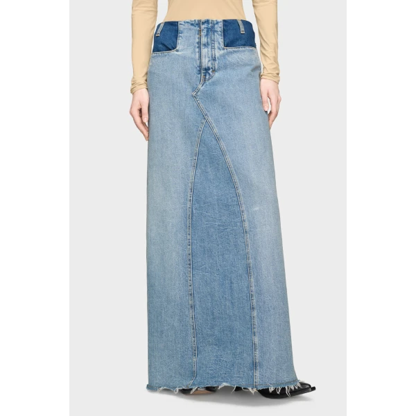 Maison Margiela Two-Tone Denim Maxi Skirt in Blue Jeans | Denim Skirts | Luxury Shoes 