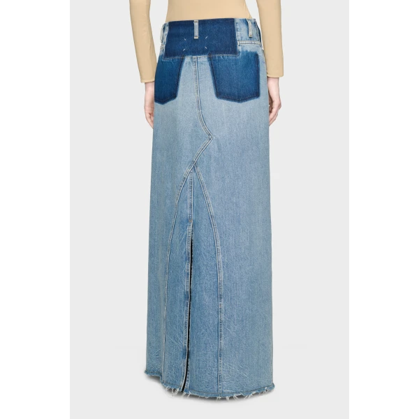 Maison Margiela Two-Tone Denim Maxi Skirt in Blue Jeans | Denim Skirts | Luxury Shoes 