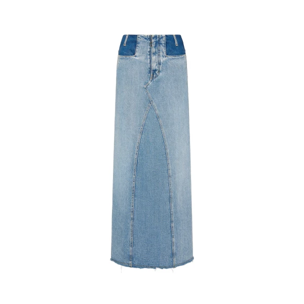 Two-Tone Denim Maxi Skirt in Blue Jeans