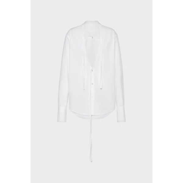 Maison Margiela V-Neck Cotton Shirt in White | Shirts | Luxury Shoes 