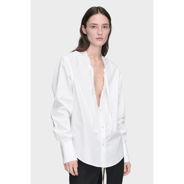 Maison Margiela V-Neck Cotton Shirt in White | Shirts | Luxury Shoes 