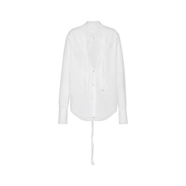 Maison Margiela V-Neck Cotton Shirt in White | Luxury Shoes 
