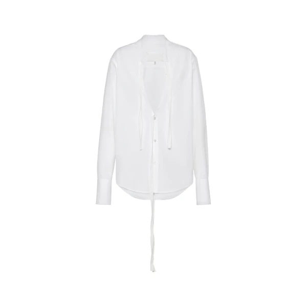 Maison Margiela V-Neck Cotton Shirt in White | Luxury Shoes 