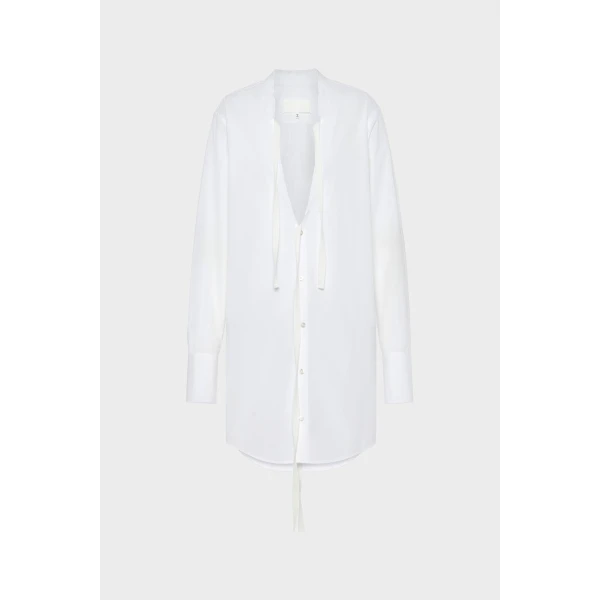 Maison Margiela V-Neck Shirt Dress in White | Midi Dresses | Luxury Shoes 