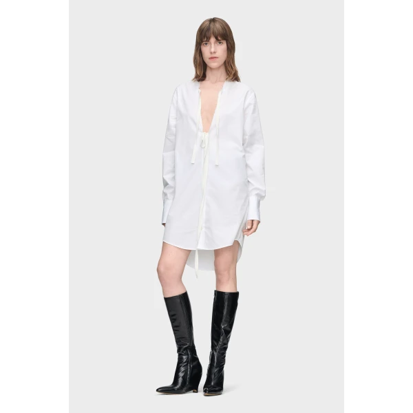 Maison Margiela V-Neck Shirt Dress in White | Midi Dresses | Luxury Shoes 