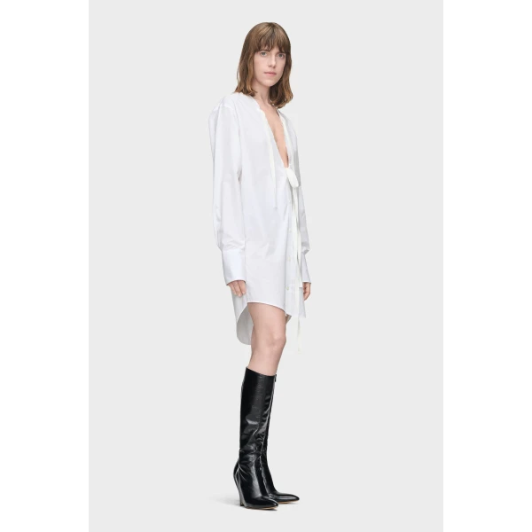 Maison Margiela V-Neck Shirt Dress in White | Midi Dresses | Luxury Shoes 