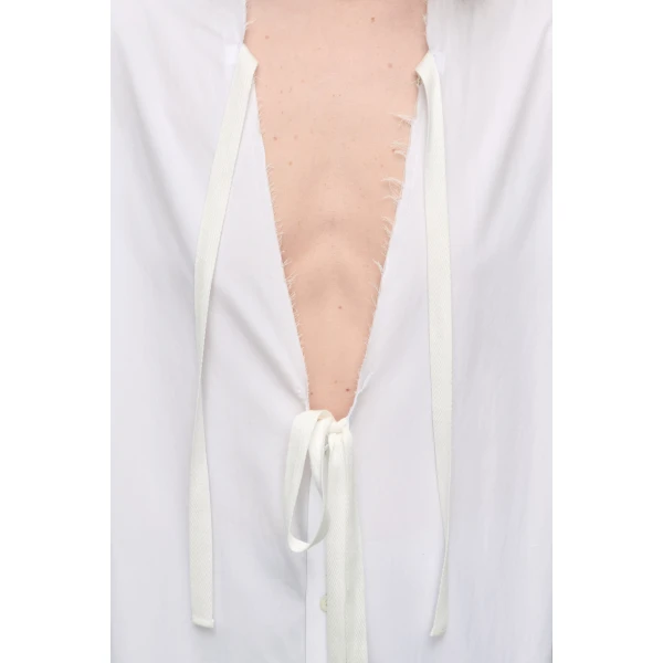 Maison Margiela V-Neck Shirt Dress in White | Midi Dresses | Luxury Shoes 