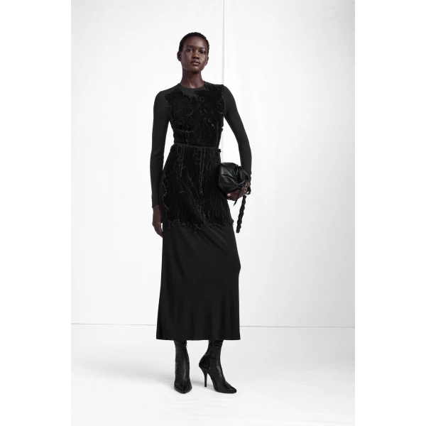 Maison Margiela Velvet Panel Maxi Skirt in Black | Maxi Skirts | Luxury Shoes 