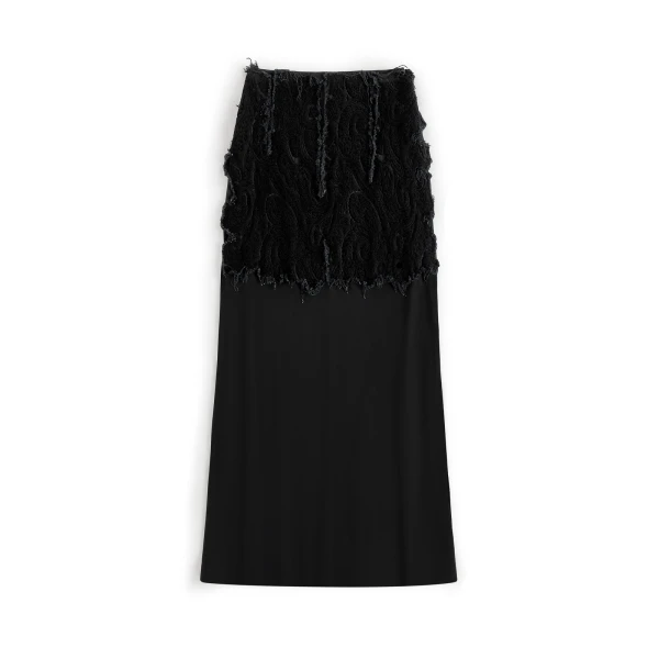 Velvet Panel Maxi Skirt in Black