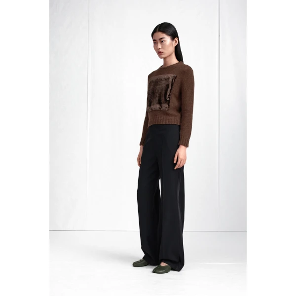 Maison Margiela Velvet-Panel Wool Sweater in Brown | Sweaters | Luxury Shoes 