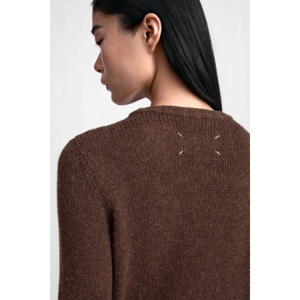 Maison Margiela Velvet-Panel Wool Sweater in Brown | Sweaters | Luxury Shoes 