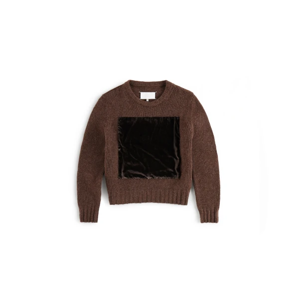 Maison Margiela Velvet-Panel Wool Sweater in Brown | Luxury Shoes 