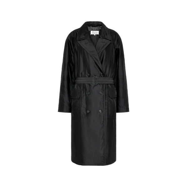 Virgin Wool Double-Breasted Coat in Black