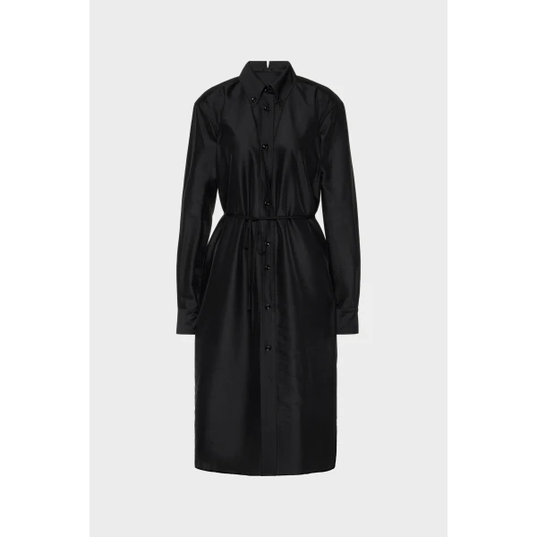 Maison Margiela Virgin Wool Midi Shirt Dress in Black | Midi Dresses | Luxury Shoes 