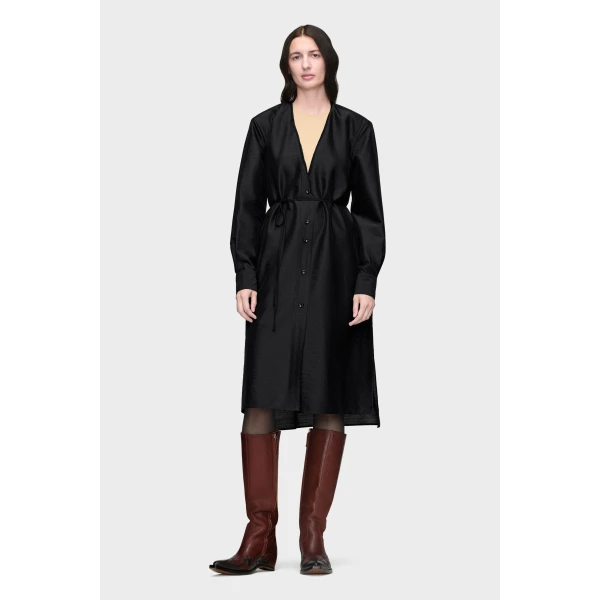 Maison Margiela Virgin Wool Midi Shirt Dress in Black | Midi Dresses | Luxury Shoes 