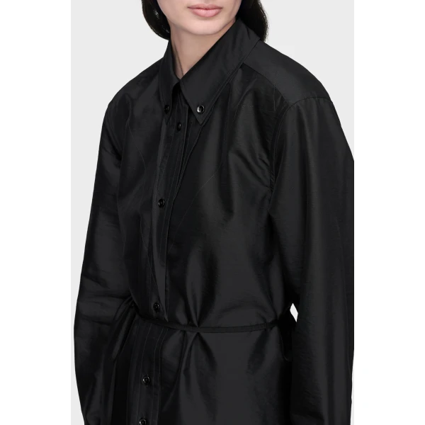 Maison Margiela Virgin Wool Midi Shirt Dress in Black | Midi Dresses | Luxury Shoes 