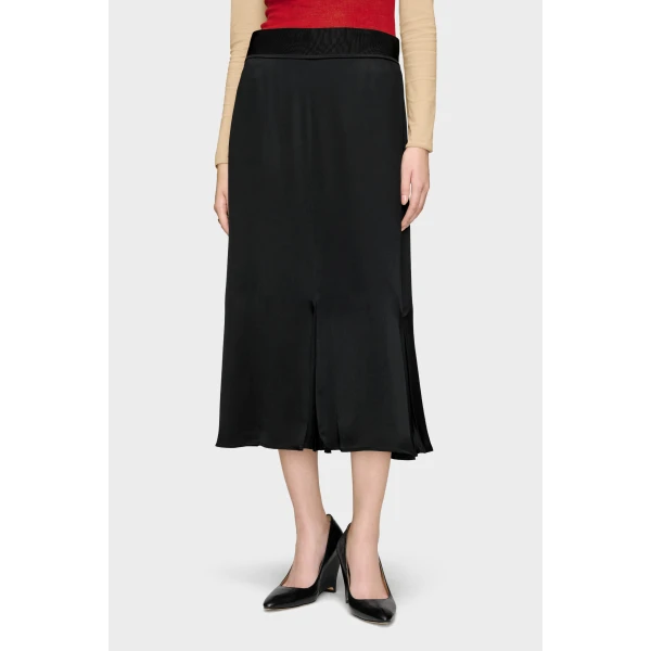 Maison Margiela Washed Silk Satin Midi Skirt in Black | Midi Skirts | Luxury Shoes 