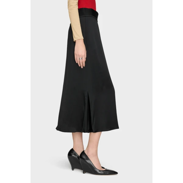 Maison Margiela Washed Silk Satin Midi Skirt in Black | Midi Skirts | Luxury Shoes 