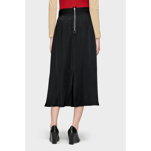 Maison Margiela Washed Silk Satin Midi Skirt in Black | Midi Skirts | Luxury Shoes 