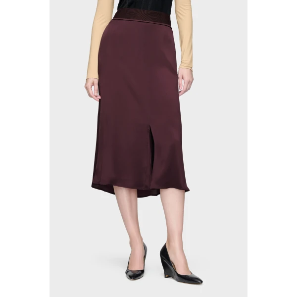 Maison Margiela Washed Silk Satin Midi Skirt in Plum Purple | Midi Skirts | Luxury Shoes 