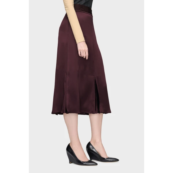 Maison Margiela Washed Silk Satin Midi Skirt in Plum Purple | Midi Skirts | Luxury Shoes 