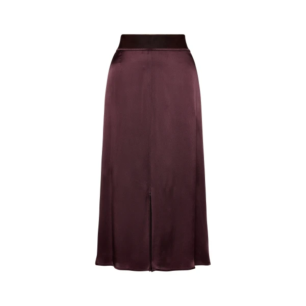 Washed Silk Satin Midi Skirt in Plum Purple