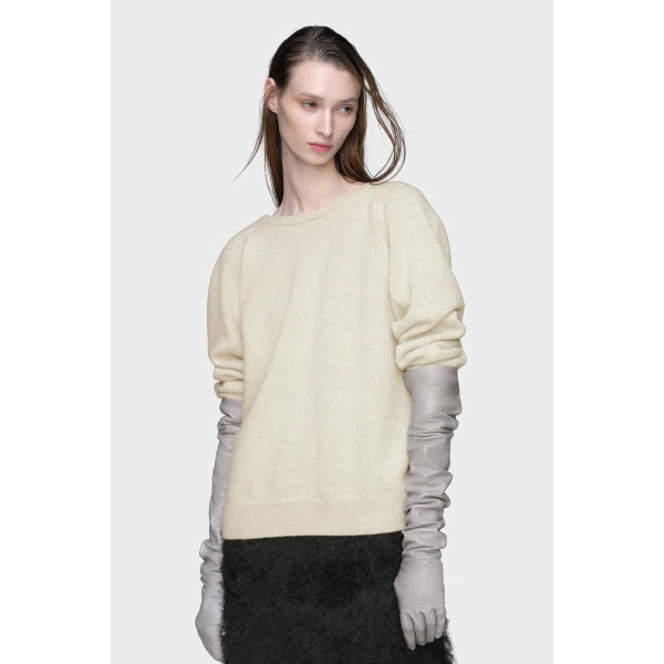 Maison Margiela Wide-Neck Wool Knit Top in Light Grey | Sweaters | Luxury Shoes 