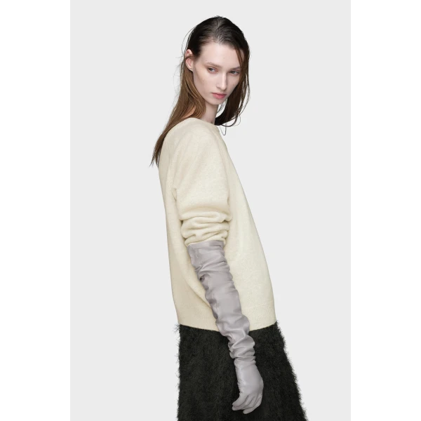 Maison Margiela Wide-Neck Wool Knit Top in Light Grey | Sweaters | Luxury Shoes 