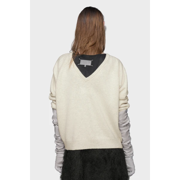 Maison Margiela Wide-Neck Wool Knit Top in Light Grey | Sweaters | Luxury Shoes 