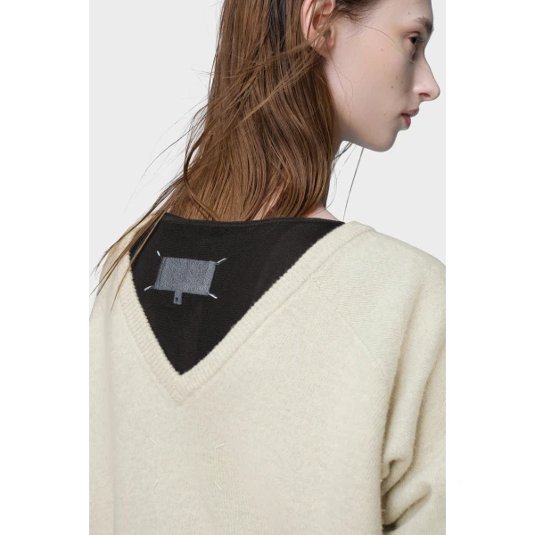 Maison Margiela Wide-Neck Wool Knit Top in Light Grey | Sweaters | Luxury Shoes 
