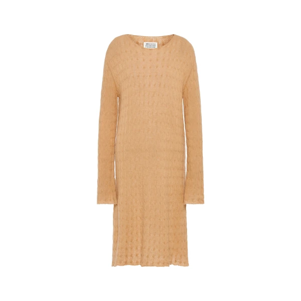 Wool Cashmere Knit Midi Dress in Camel