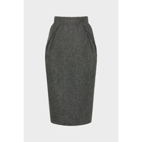 Maison Margiela Wool Midi Skirt in Dark Grey | Midi Skirts | Luxury Shoes 