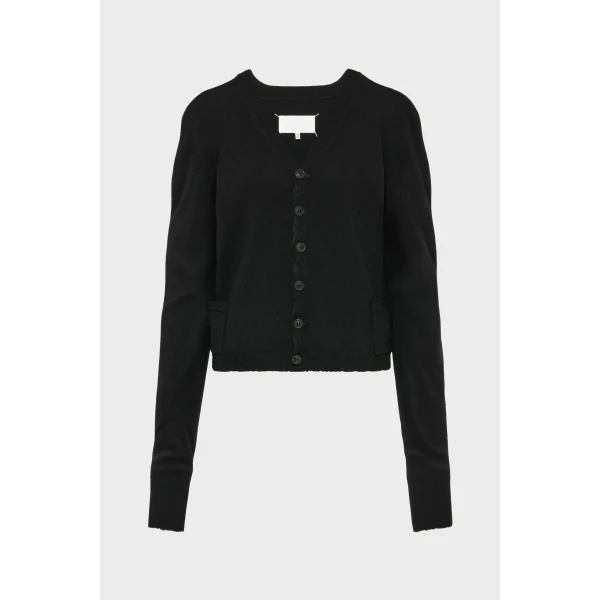 Maison Margiela Wool V-Neck Cardigan in Black | Cardigan | Luxury Shoes 