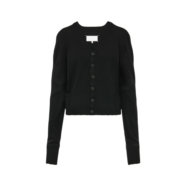 Maison Margiela Wool V-Neck Cardigan in Black | Luxury Shoes 