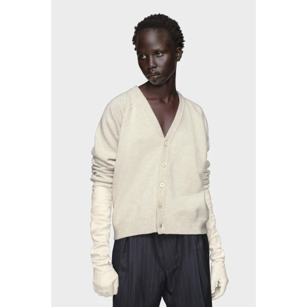 Maison Margiela Wool V-Neck Cardigan in Light Grey | Cardigan | Luxury Shoes 