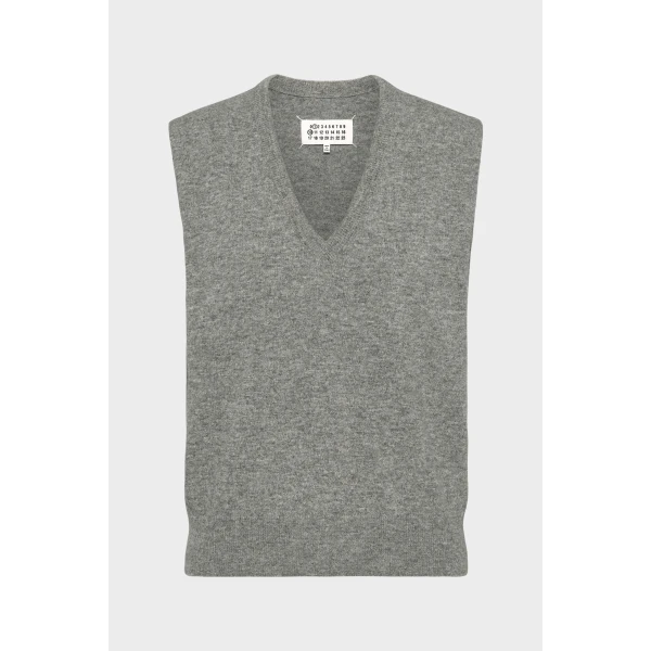 Maison Margiela Wool V-Neck Gilet in Grey | Vests | Luxury Shoes 
