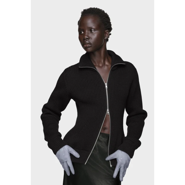 Maison Margiela Wool Zipped Cardigan in Black | Cardigan | Luxury Shoes 