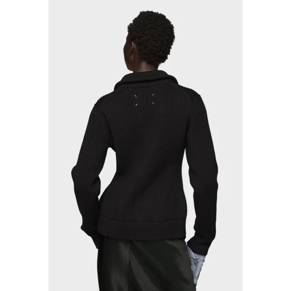 Maison Margiela Wool Zipped Cardigan in Black | Cardigan | Luxury Shoes 