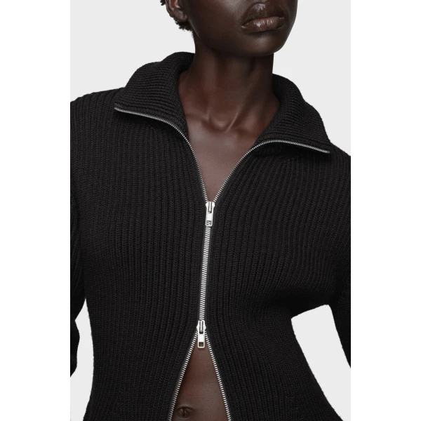 Maison Margiela Wool Zipped Cardigan in Black | Cardigan | Luxury Shoes 