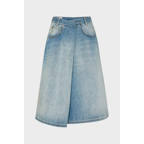 Maison Margiela Wrap Denim Midi Skirt in Blue Jeans | Denim Skirts | Luxury Shoes 