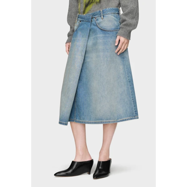 Maison Margiela Wrap Denim Midi Skirt in Blue Jeans | Denim Skirts | Luxury Shoes 