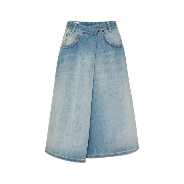 Wrap Denim Midi Skirt in Blue Jeans