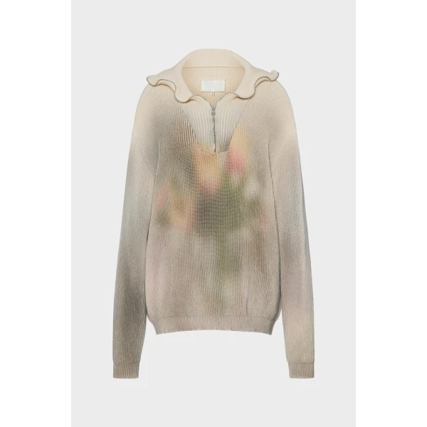 Maison Margiela Zip Knit Pullover in Ecru | Sweaters | Luxury Shoes 