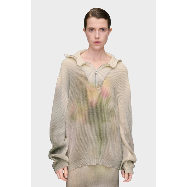 Maison Margiela Zip Knit Pullover in Ecru | Sweaters | Luxury Shoes 