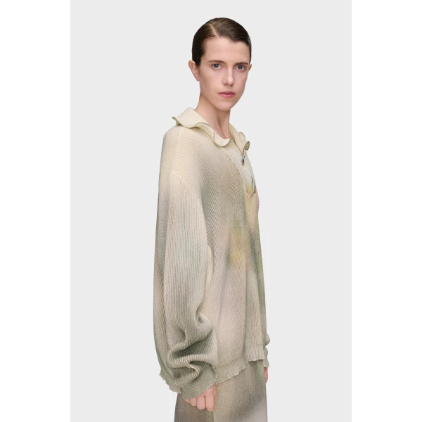 Maison Margiela Zip Knit Pullover in Ecru | Sweaters | Luxury Shoes 