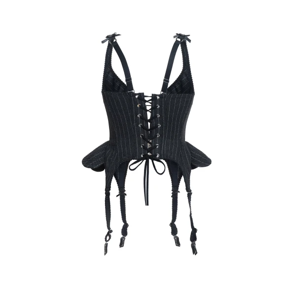 Maria Lucia Hohan Christa X Corset in Grey Pinstripe | Sleeveless | Luxury Shoes 