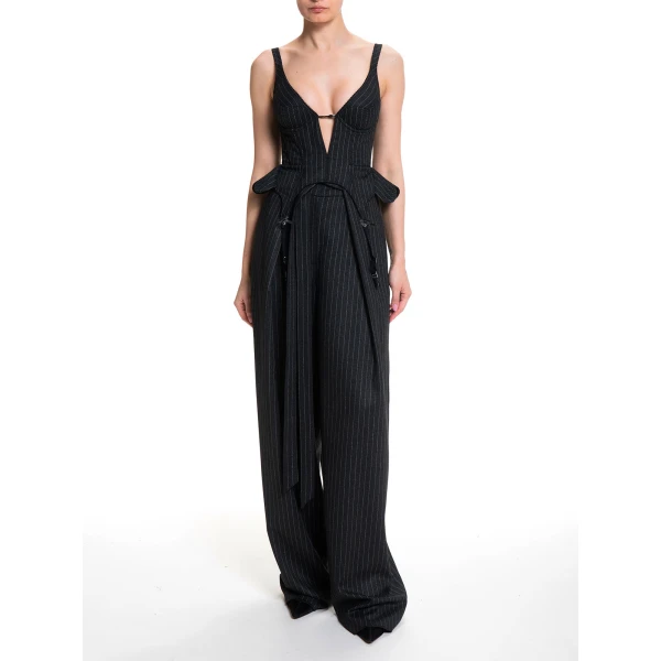 Maria Lucia Hohan Christa X Corset in Grey Pinstripe | Sleeveless | Luxury Shoes 