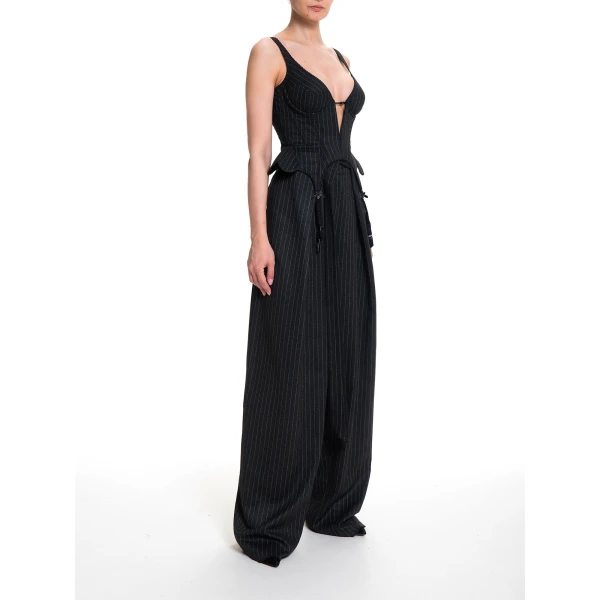 Maria Lucia Hohan Christa X Corset in Grey Pinstripe | Sleeveless | Luxury Shoes 