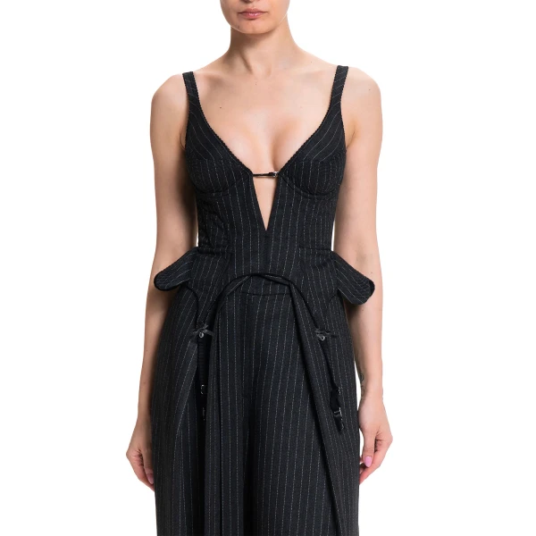 Maria Lucia Hohan Christa X Corset in Grey Pinstripe | Sleeveless | Luxury Shoes 