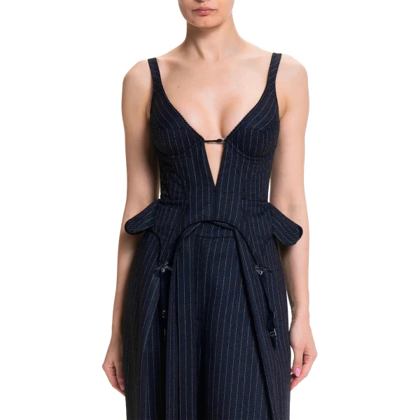 Maria Lucia Hohan Christa X Corset in Navy Pinstripe | Sleeveless | Luxury Shoes 